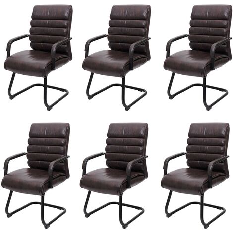 [JAMAIS UTILISÉ] Lot de 6 chaises de conférence HHG-841, chaise de salle à manger cantilever vintage imitation daim métal MVG, similicuir marron (1/5)