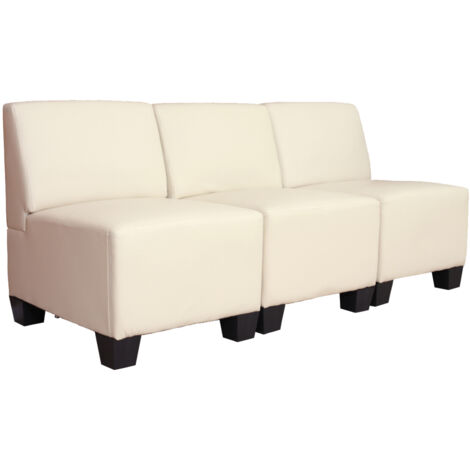 [JAMAIS UTILISÉ] HHG – Canapé droit 3 places modulable – Similicuir crème – Système clip pour assemblage facile – Rembourrage confortable (1/5)