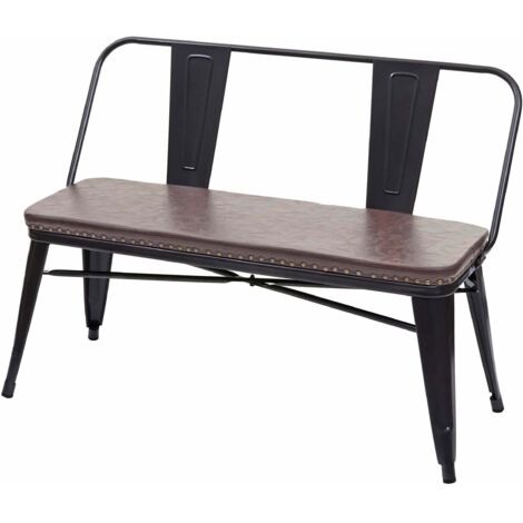 [JAMAIS UTILISÉ] Banc à 2 places, HHG-438, pour vestiaire, salle à manger, design industriel-vintage, similicuir, noir-marron