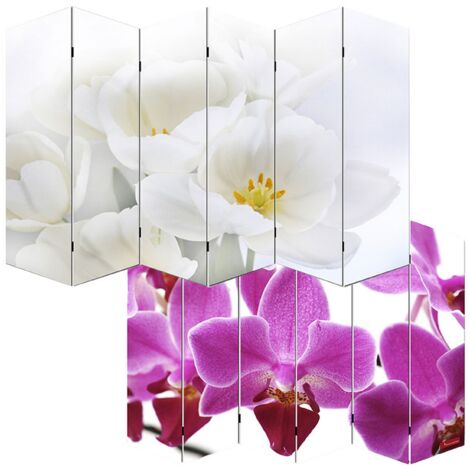 [JAMAIS UTILISÉ] Paravent / cloison de séparation M68, 6 pans, 240x180cm, motif orchidée (1/3)