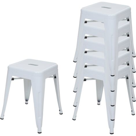 [JAMAIS UTILISÉ] 6x Tabouret en métal HHG-895, désign industriel métallique, empilable, blanc (1/5)