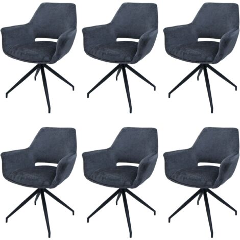 [JAMAIS UTILISÉ] Lot de 6 chaises de salle à manger HHG-745, chaise de cuisine avec accoudoirs, pivotante Auto-Position, métal tissu MVG, gris foncé (1/5)