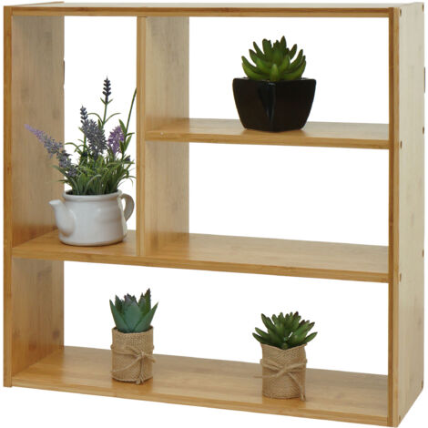 Étagère murale HHG-860, Étagère suspendue Étagère flottante avec 4 compartiments, bambou 50x50x15cm