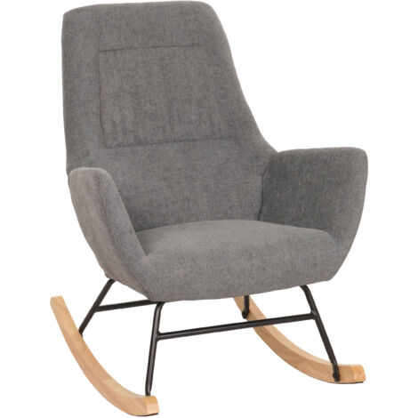 [JAMAIS UTILISÉ] Fauteuil à bascule HHG-704, Fauteuil relax à bascule Fauteuil TV, bois massif métal tissu/textile 320g/m², gris foncé (1/5)