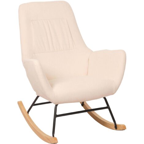 [JAMAIS UTILISÉ] Fauteuil à bascule HHG-704, Fauteuil relax à bascule Fauteuil TV, bois massif métal tissu/textile 320g/m², crème (1/5)