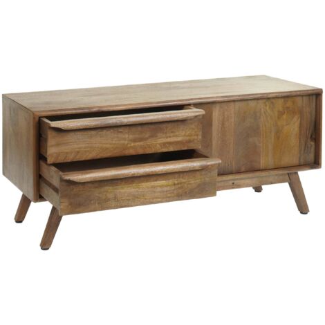 Meuble TV HHG-196, Table de télévision Lowboard Commode Armoire, tiroirs en bois massif Mango 46x110x35cm (1/5)