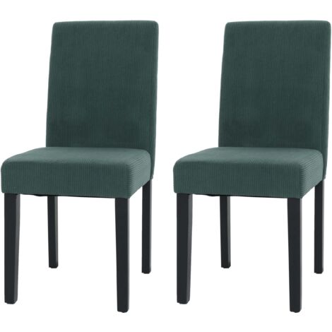Lot de 2 chaises de salle à manger Littau, chaise de cuisine à dossier haut, tissu/textile Velours bois, vert, pieds foncés