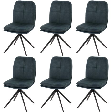 Lot de 6 chaises de salle à manger HHG-178, fauteuil de cuisine, pivotant Auto-Position, métal tissu/textile, bleu (1/5)