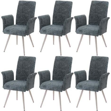 Lot de 6 chaises de salle à manger HHG-219, chaise avec accoudoirs, acier inoxydable brossé Tissu/Textile Chenille Oeko-Tex, bleu-vert (1/5)