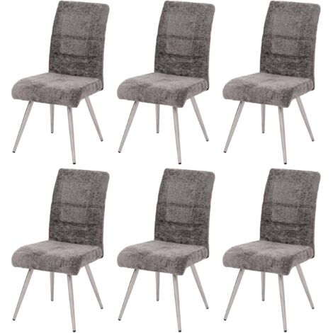 Lot de 6 chaises de salle à manger HHG-102, fauteuil de cuisine, acier inoxydable brossé Tissu/Textile Chenille Öko-Tex, gris foncé (1/5)