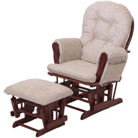 [JAMAIS UTILISÉ] Fauteuil relax HHG-009, fauteuil à bascule Fauteuil à bascule avec pouf Tissu chenille (465g/m²) Öko-Tex, crème, piétement foncé (1/5)