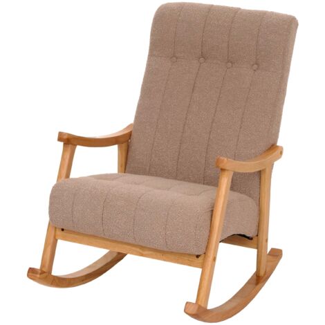 [JAMAIS UTILISÉ] Fauteuil à bascule HHG-862, fauteuil relax, bois MVG tissu/textile bouclé (450 g/m²), taupe, piètement naturel (1/5)