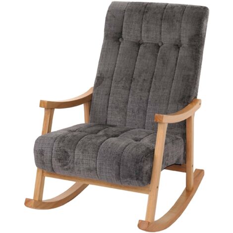 [JAMAIS UTILISÉ] Fauteuil à bascule HHG-857, fauteuil relax, bois MVG tissu/textile chenille (465 g/m²), gris foncé, structure nature (1/5)