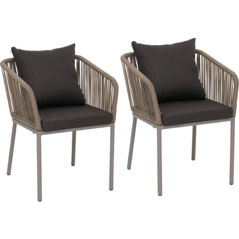 [JAMAIS UTILISÉ] Set de 2 chaises de jardin HHG-616, Outdoor accoudoir, résistant aux intempéries Aluminium Seilgeflecht Rope, gris, coussin gris foncé (1/5)