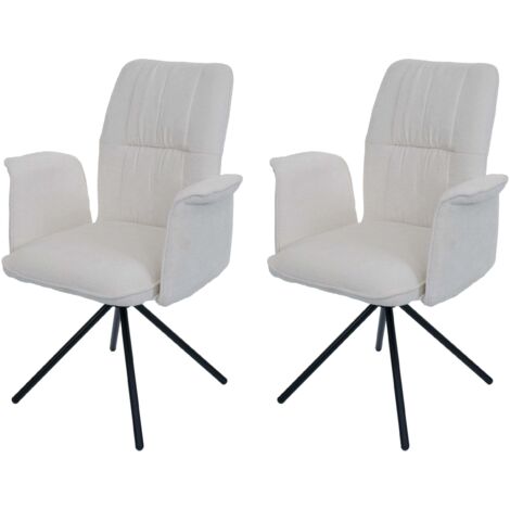 [JAMAIS UTILISÉ] Lot de 2 chaises de salle à manger HHG-433, pivotantes Accoudoirs Auto-Return, tissu/textile chenille (340g/m²) Oeko-Tex, crème (1/5)