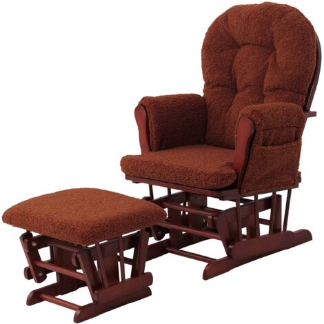[JAMAIS UTILISÉ] Fauteuil relax HHG-033, fauteuil à bascule Fauteuil oscillant + pouf Tissu Bouclé 480g/m² Öko-Tex, brun rouille Bâti foncé (1/5)