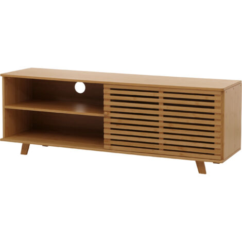 Meuble TV en bambou HHG-585, table basse, commode, avec compartiments de rangement certifiés FSC® 50x140x40 cm (1/5)