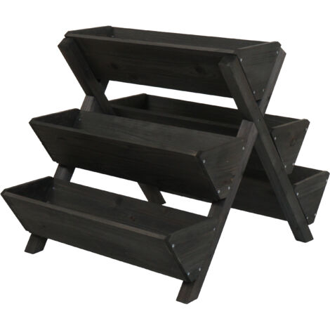 [JAMAIS UTILISÉ] Escalier à plantes HHG-646 surélevée avec 5 bacs 56x56x70 cm bois massif certifié FSC® anthracite (1/5)