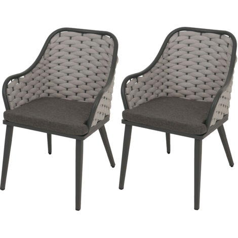 [JAMAIS UTILISÉ] Set de 2 chaises de jardin en aluminium HHG-761, chaise d'extérieur, olefin (200 g/m²) corde tressée Rope, gris clair coussin gris foncé (1/5)