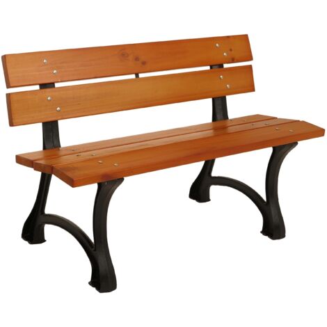 [JAMAIS UTILISÉ] Banc de jardin HHG-436, Banc de parc Banc en bois 2 places, fonte bois pin, 125cm, teck (1/5)
