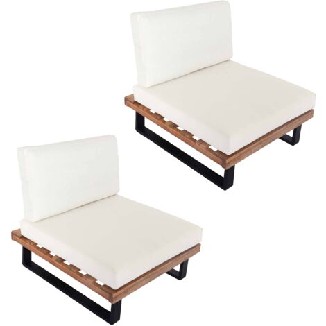 [JAMAIS UTILISÉ] Lot de 2 fauteuils lounge HHG-469, fauteuils de jardin, bois d'acacia certifié FSC, aluminium, brun clair, rembourrage blanc crème (1/5)