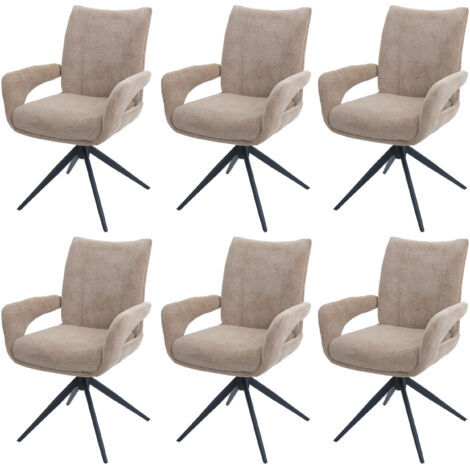 Lot de 6 chaises de salle à manger HHG-273, chaise de cuisine, pivotante avec retour automatique, tissu/textile chenille (310 g/m²) Öko-Tex, marron clair (1/5)
