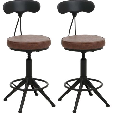 Yaheetech Tabouret de Bar Industriel en Similicuir Tabouret Haut Rond Réglable en Hauteur avec Deux Repose-Pieds Tabouret de Comptoir pour Cuisine Restaurant Design Néo-rétro (Noir, Lot de 6