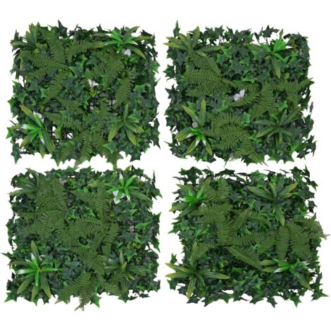 [JAMAIS UTILISÉ] Panneau mural HHG-590 plantes artificielles intérieur/extérieur, 4 pièces de 50x50 cm = 1 m², Fougère/Lierre (1/5)