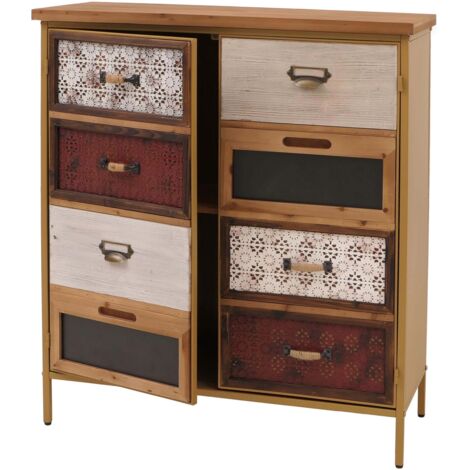 Commode Haute Shabby Chic Palazzo INT - Toile De Jouy Rose, 6 Tiroirs, Bois