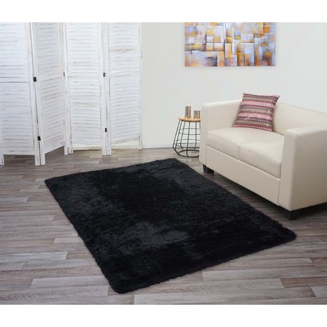 Tapis Hhg 274 Shaggy Epais Poil Long Tissu Textile Cotonneux Doux 200x140cm Noir