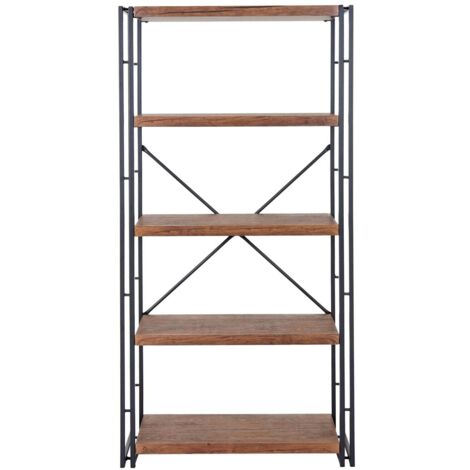 Bibliothèque Industrielle 5 étagères Ouverte – Design Demi-lune, Métal Robuste, 86x30x175 Cm, Charge 120 Kg