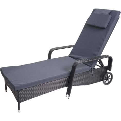 Chaise longue Carrara, polyrotin, bain de soleil, couchette, alu, anthracite, coussin gris (1/5)