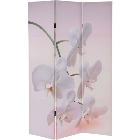 Paravent / cloison de séparation T233, 3 pans, motif orchidée 180x120cm (1/2)