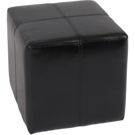 Pouf dé, tabouret Onex, cuir, 36x36x36cm, noir (1/5)