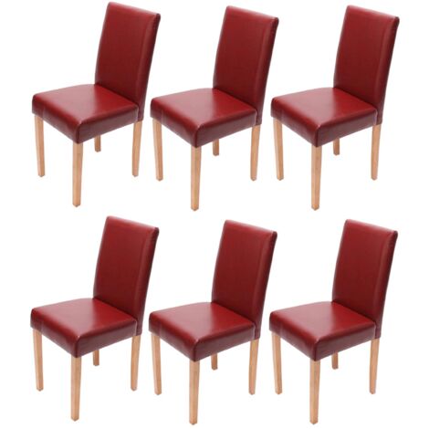 Lot de 6 chaises de séjour Littau, cuir reconstitué rouge, pieds clairs (1/3)