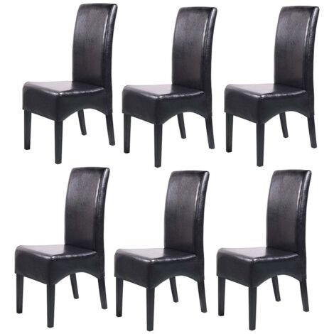 Lot de 6 chaises Latina, salle à manger, cuir reconstitué, noir, pieds foncés (1/4)