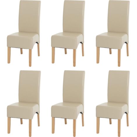 Lot de 6 chaises Latina, salle à manger, cuir reconstitué, couleur crème, pieds clairs (1/5)