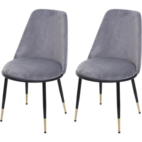 2x chaise de salle à manger HHG-824, chaise de cuisine, métal, gris, pieds noirs, velours (1/5)
