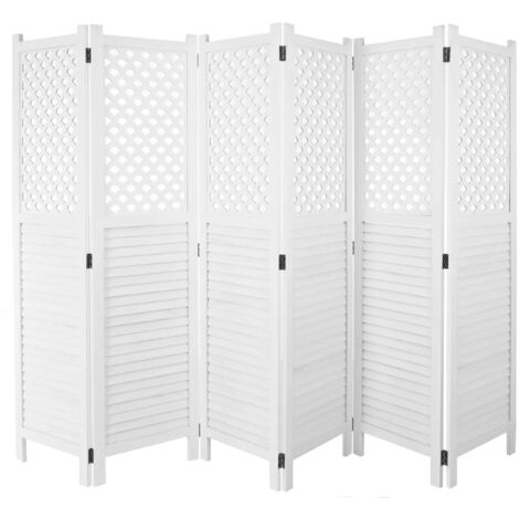 Paravent HHG-916, cloison de séparation, pare-vue, brise-vue, ornements 170x245cm, blanc (1/5)
