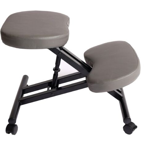 Siège assis à genoux HHG-940 appui-genoux, tabouret, chaise bureau, similicuir, métal, gris foncé matt (1/5)