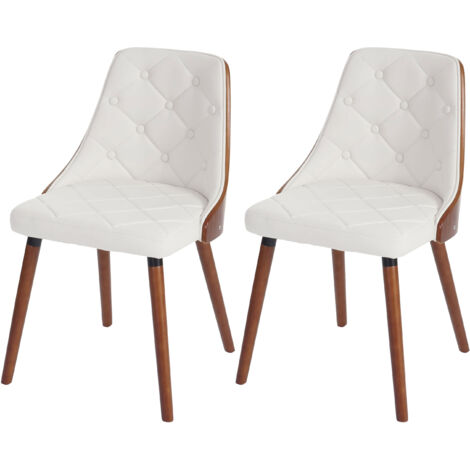 2x Chaises de Salle à Manger HHG-414, pour visiteurs, bois courbé design Noyer, Similicuir blanc (1/5)