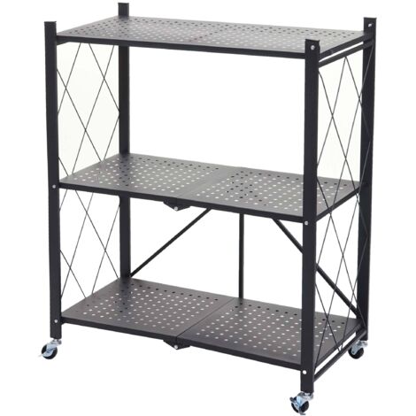 Étagère HWC-J85, Étagère sur pied Étagère de salon, pliable/repliable acier noir, 3 niveaux (1/5)