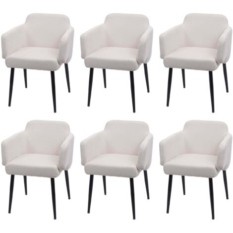Lot de 6 chaises de salle à manger HHG-073, chaise rembourrée, chaise de cuisine avec accoudoirs, tissu/textile métal, crème-blanc (1/5)