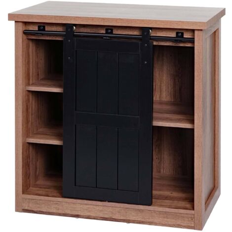 HHG – Commode porte coulissante 5 compartiments de rangement – Dimensions 84x80x40cm – Aspect bois métal industriel – Installation facile - HHG-119