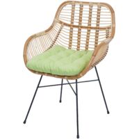 Chaise de salle à manger HHG-342, chaise de cuisine Chaise en osier Fauteuil en rotin Chaise en rotin Chaise, Kubu Rotin Métal, Rembourrage vert