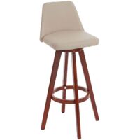 HHG – Tabouret de bar pivotant 360° – Rembourrage similicuir crème – Hauteur d'assise 72 cm – Pieds en bois de peuplier – Coins arrondis - HHG-569