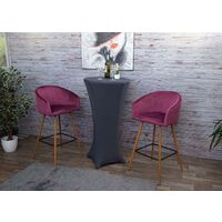 2x tabouret de bar HHG-201, chaise bar/comptoir, avec dossier, tissu ~ velours, couleur rouge-bordeaux