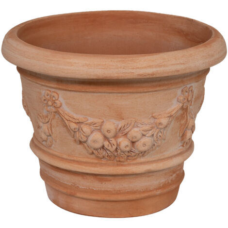 Dekorativer Übertopf, runder Terrakotta-Gartentopf, Außentopf, 42x32 cm, handgefertigt, hergestellt in Italien, Balkon-Übertopf (1/5)