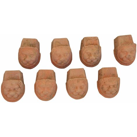 Set mit 8 Terrakotta-Untertassen Füßen 10x8x8 cm. Löwenkopf-Terrakotta-Untertassen. Blumen-Untertassen Innen- und Außenbereich