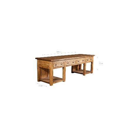 Werkbank im Country-Stil aus massivem Lindenholz mit natürlichem Finish L300xPR90xH97 cm. Made in Italy